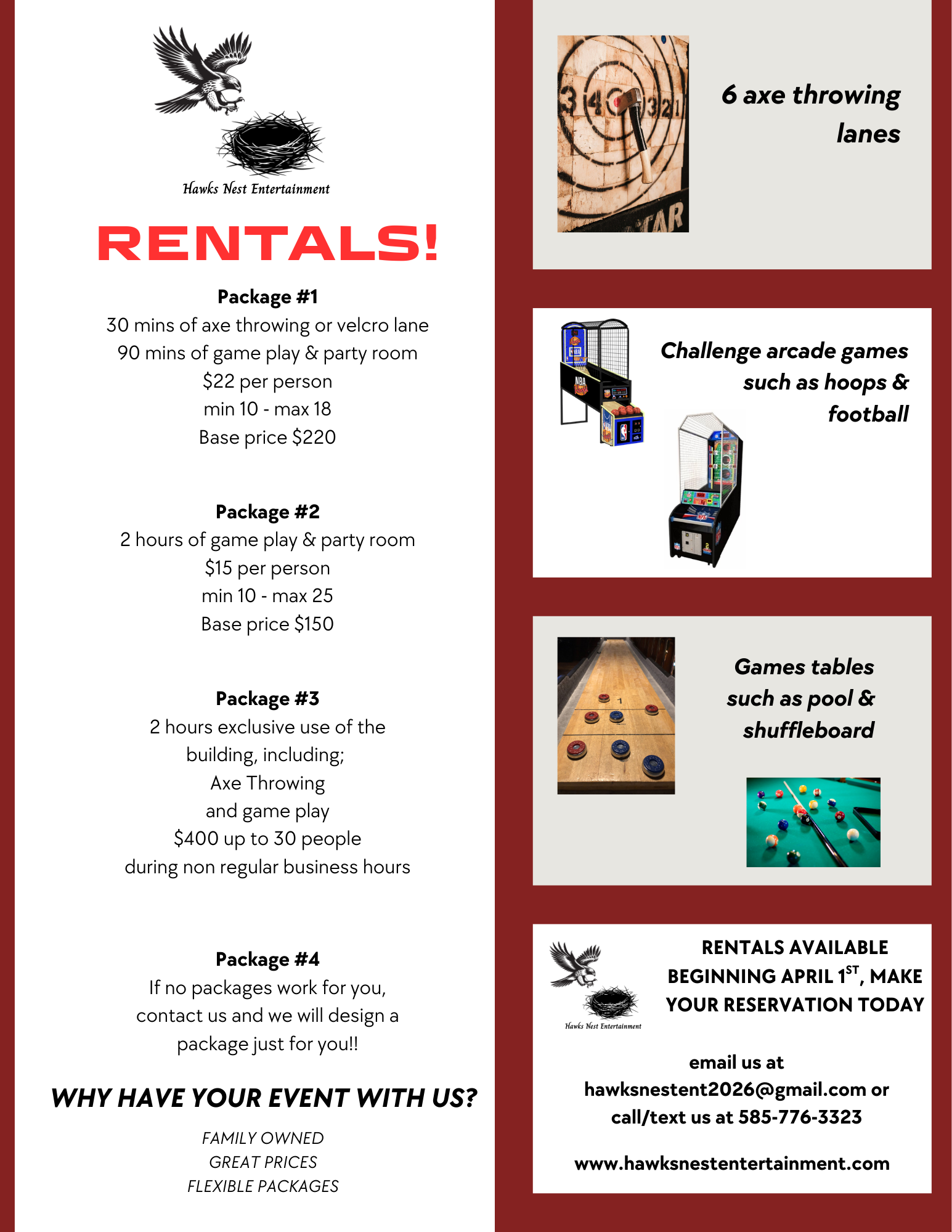Private party and venue rental information